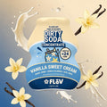 Flāv Vanilla Sweet Cream dirty soda mix-in bottle with vanilla flowers and cream splash