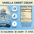 Vanilla Sweet Cream Flāv dirty soda mix-in nutrition facts and ingredients with zero-calorie, dairy-free, and dye-free icons